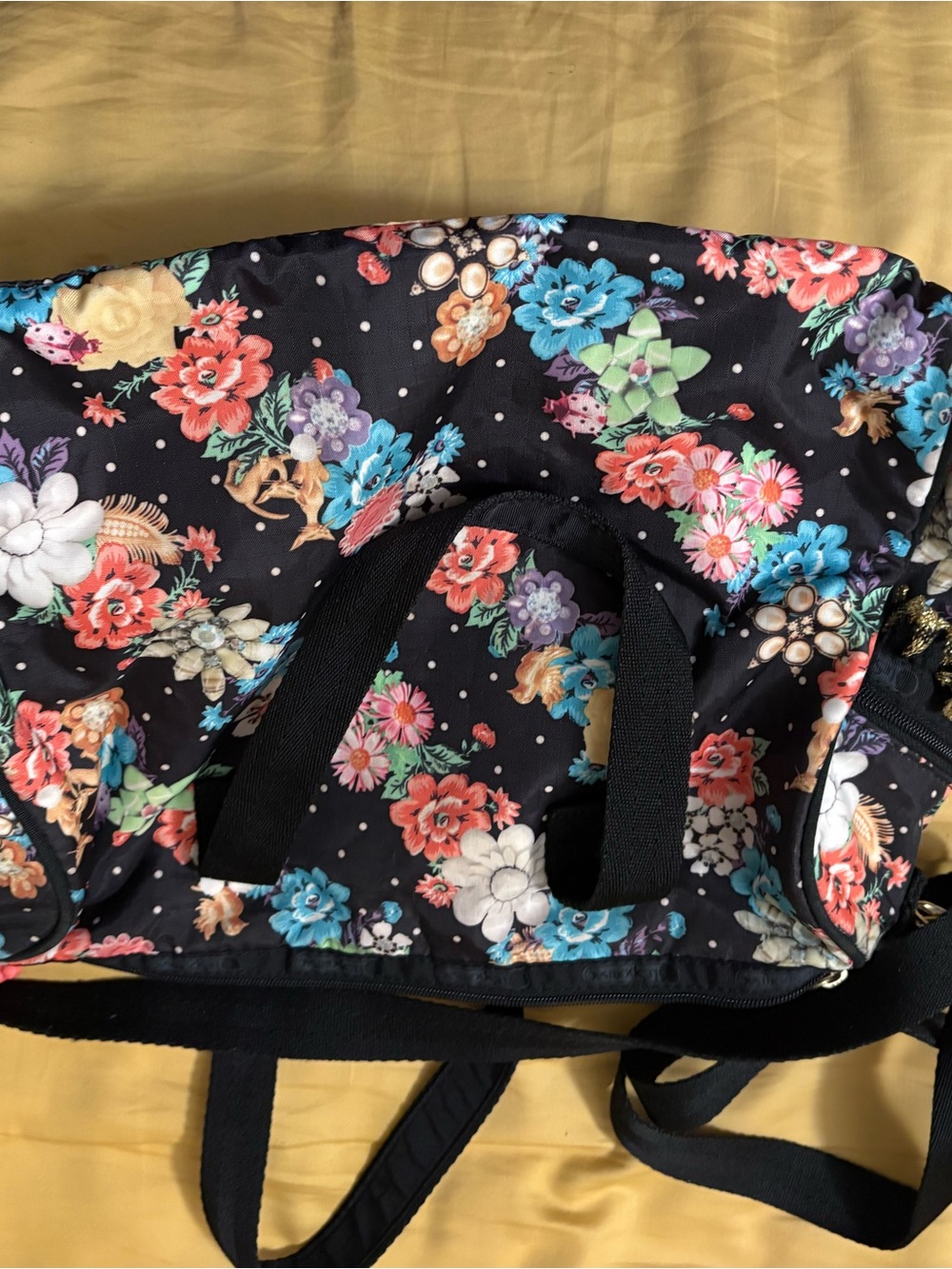 Floral satchel Tote Bag with black Base - Picture 2 of 8